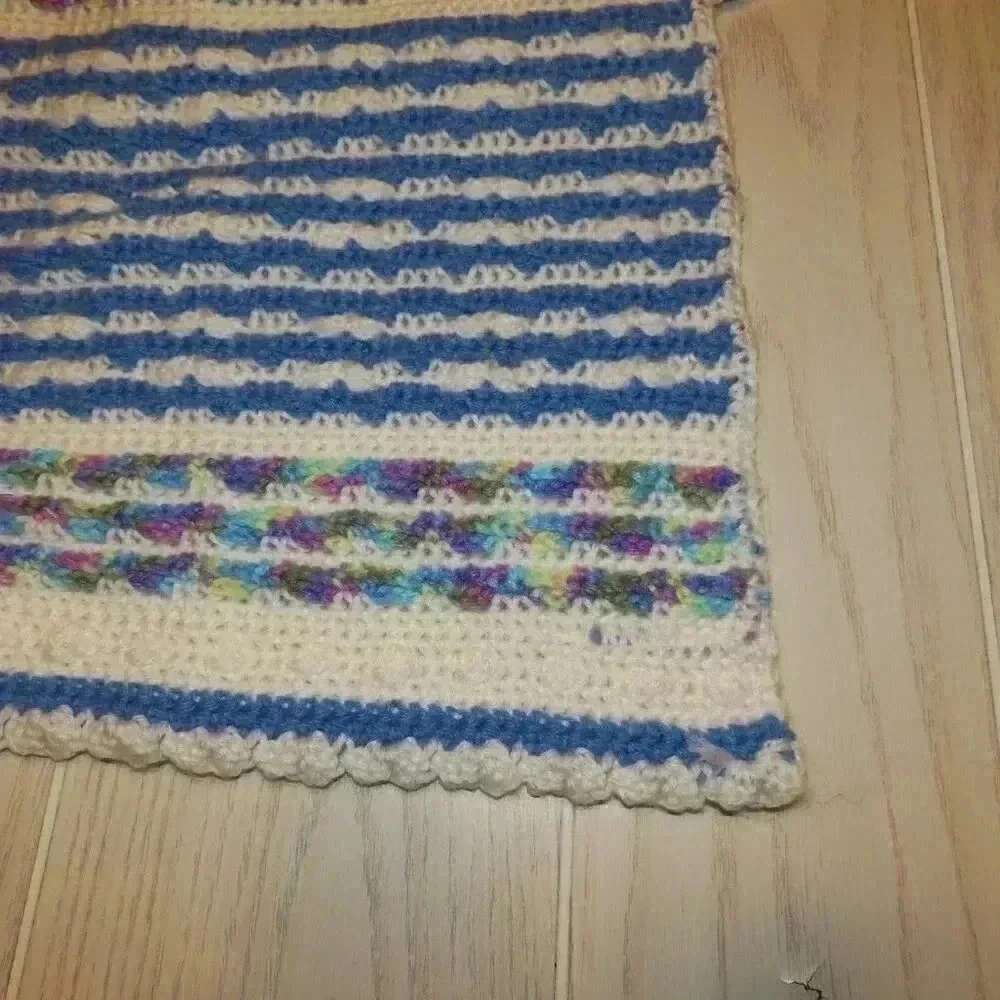 Vintage hand crocheted striped throw baby blanket Size is 40